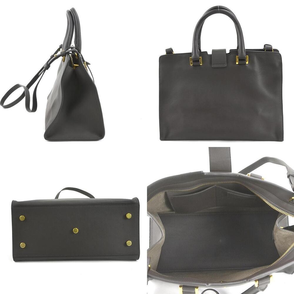 Saint Laurent gray Cabas gold Shoulder 2way Baby leather Bag Gray Gold